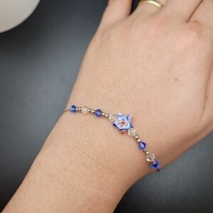 Delicate Blue Glass Star Bead Sterling Silver Bracelet